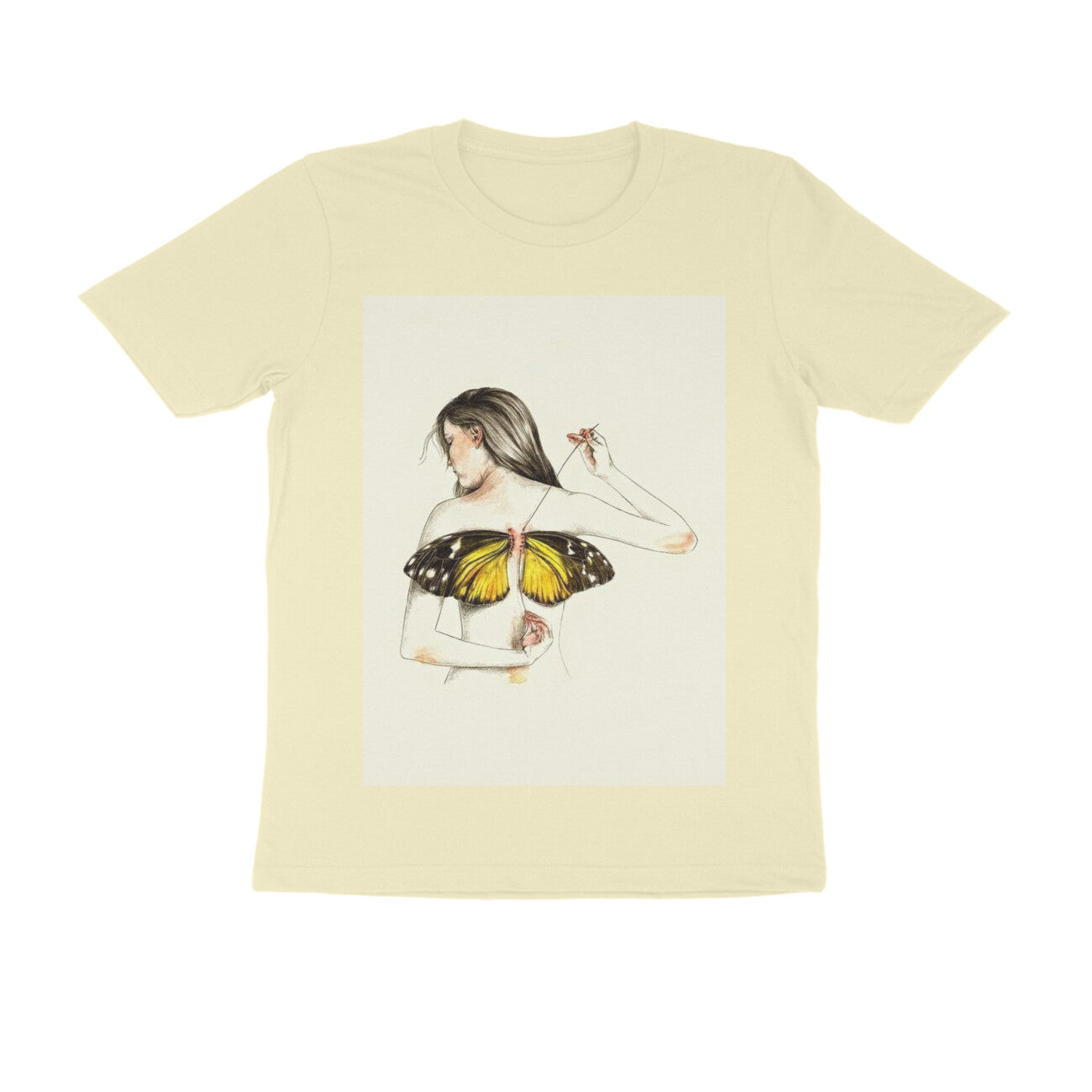 Front View - Metamorphosis Stitch — Regular Fit Tee Almond