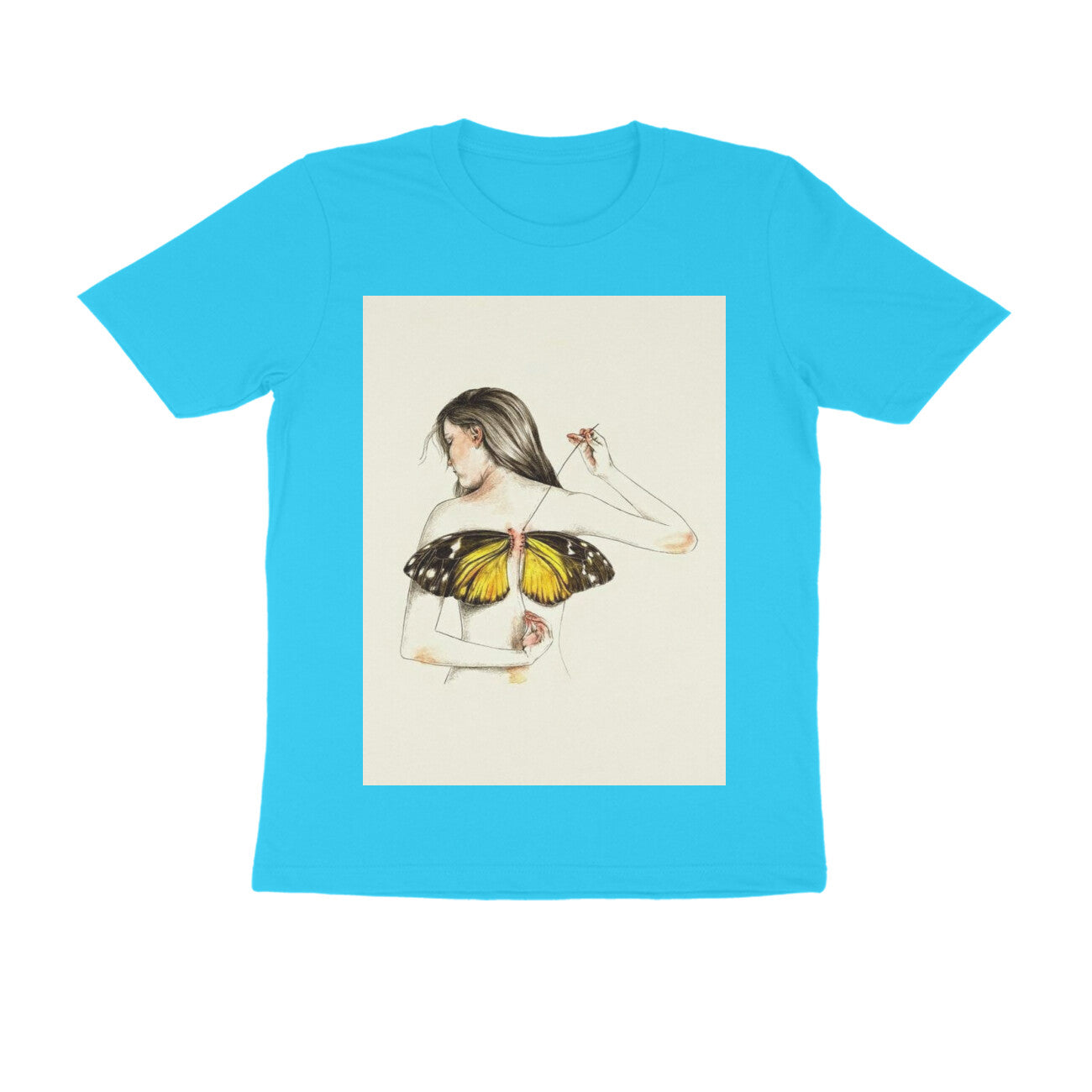 Front View - Metamorphosis Stitch — Regular Fit Tee Sky Blue
