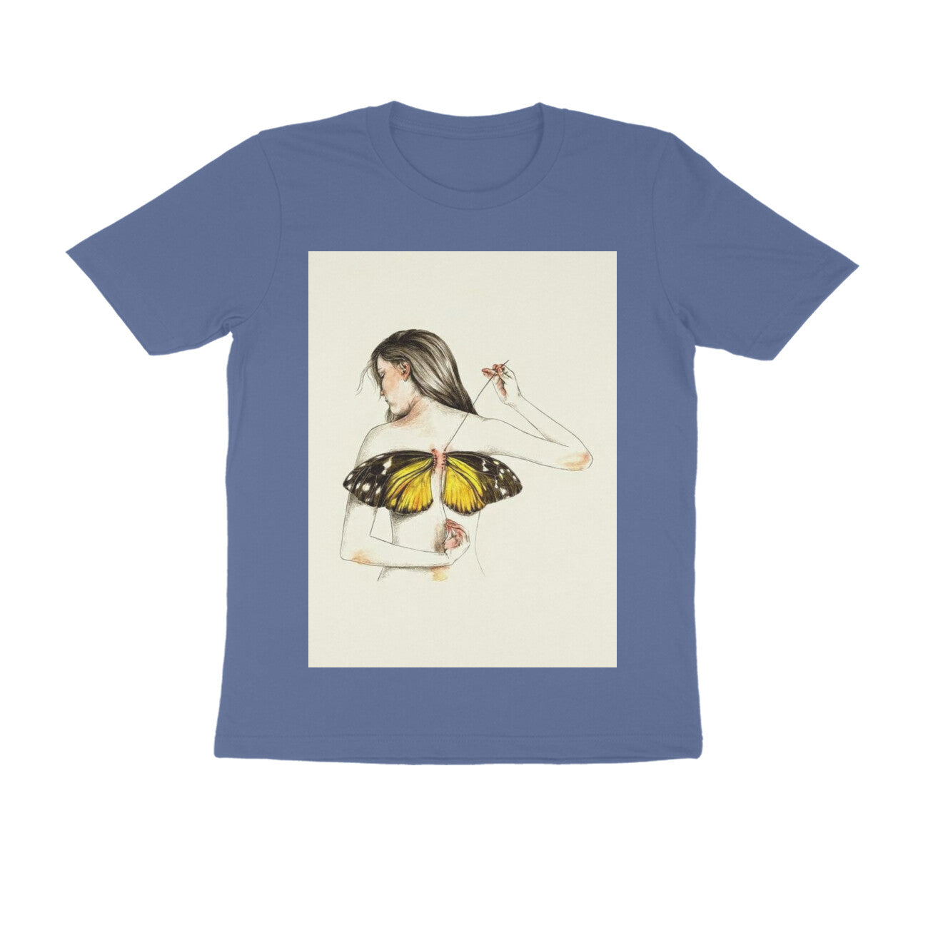 Front View - Metamorphosis Stitch — Regular Fit Tee Smoke Blue