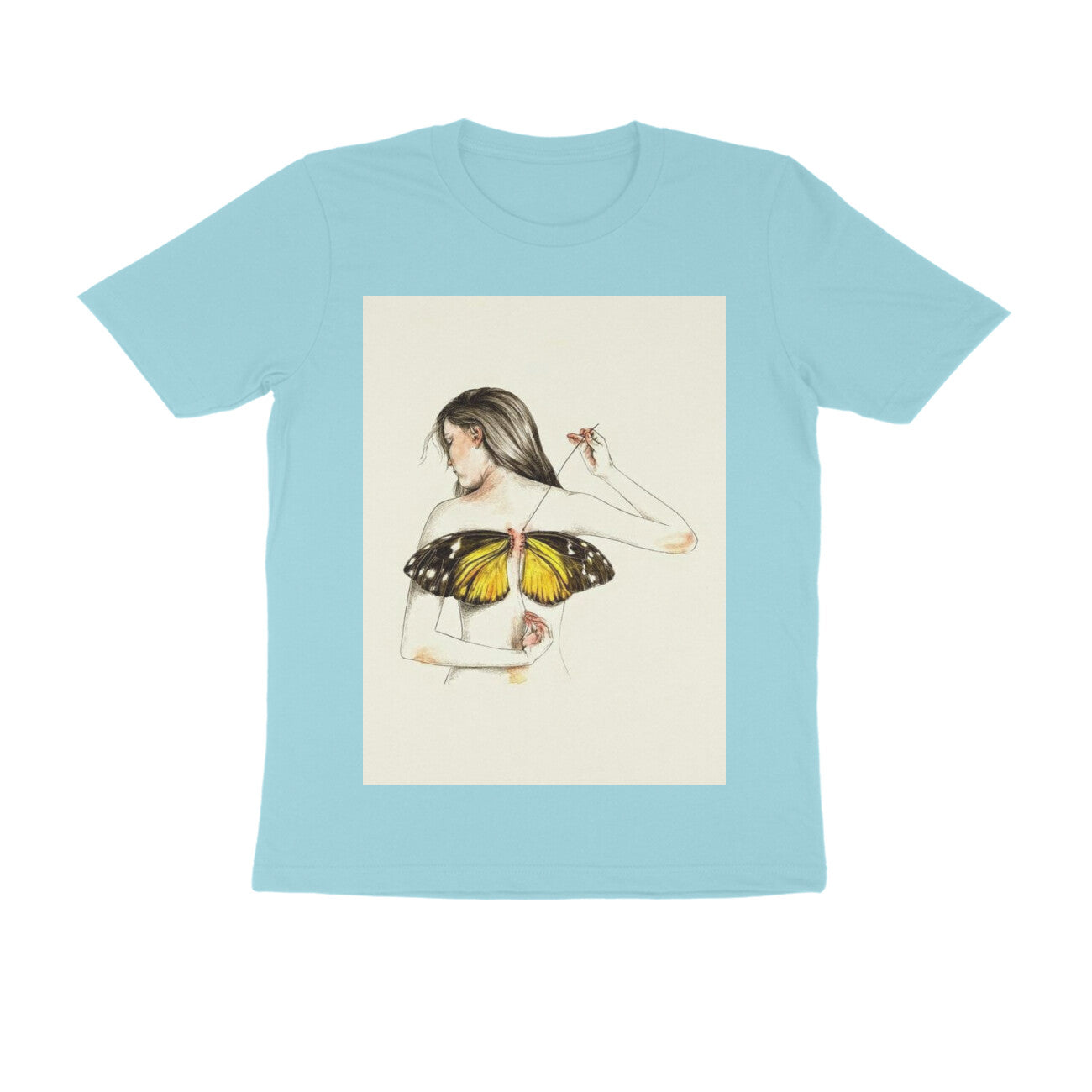 Front View - Metamorphosis Stitch — Regular Fit Tee Surf Blue