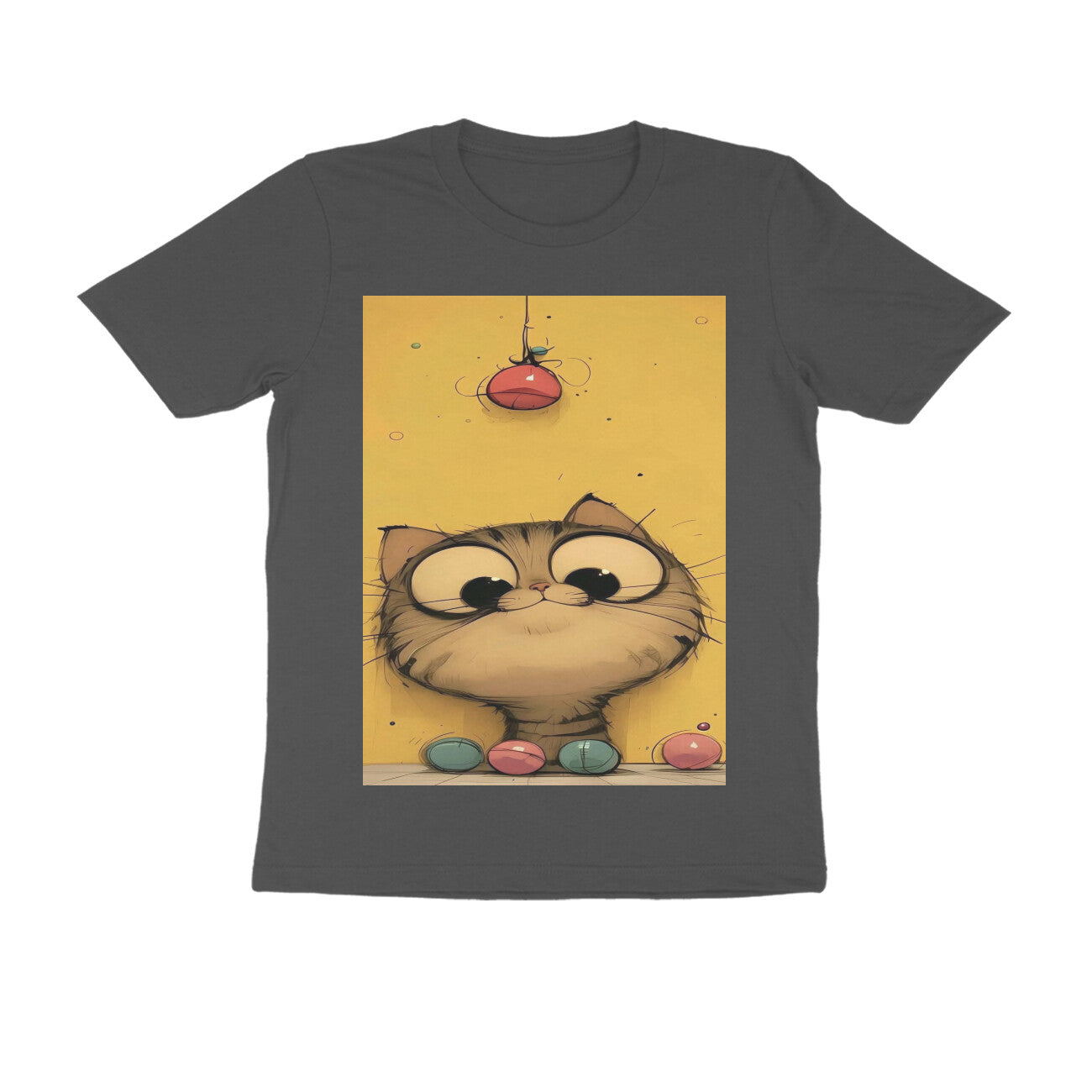 Front View - Whisker Watcher — Regular Fit Tee Charcoal Grey