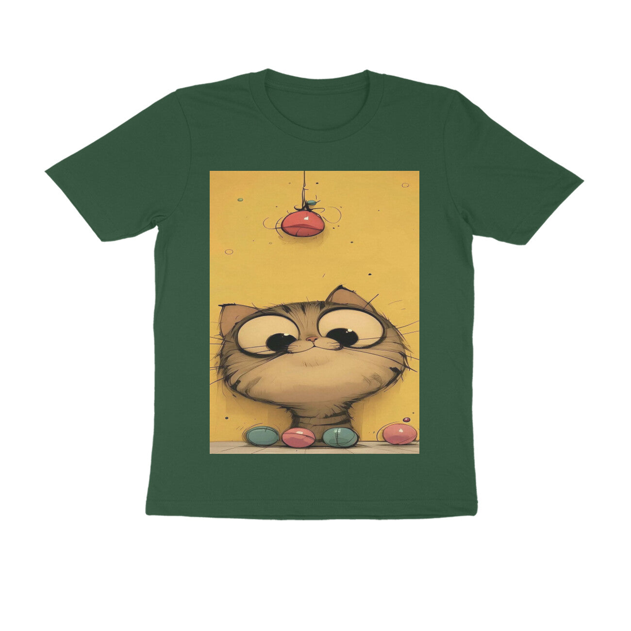 Front View - Whisker Watcher — Regular Fit Tee Olive Green