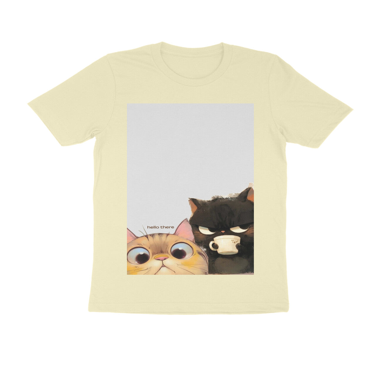 Front View - Feline Friends — Regular Fit Tee Almond