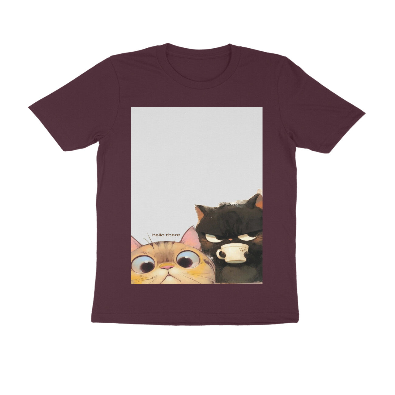 Front View - Feline Friends — Regular Fit Tee Burgundy