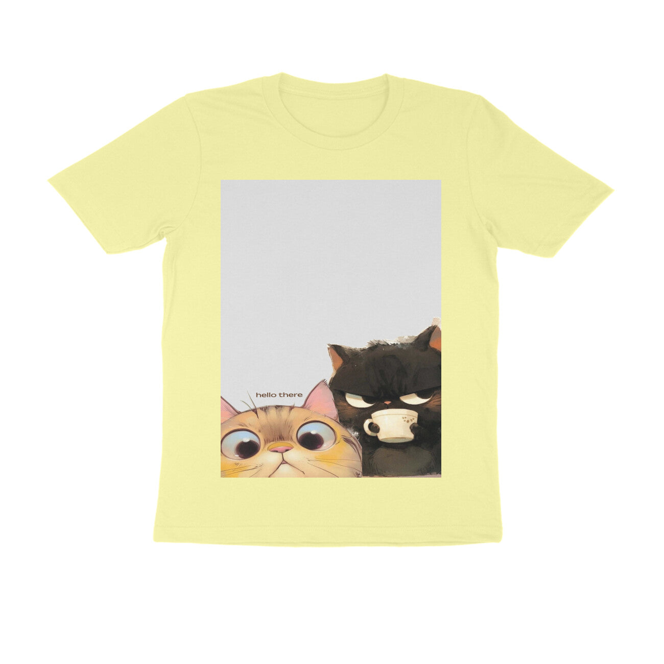 Front View - Feline Friends — Regular Fit Tee Butter Yellow
