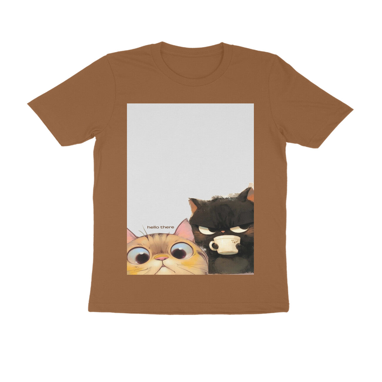 Front View - Feline Friends — Regular Fit Tee Chocolate Brown