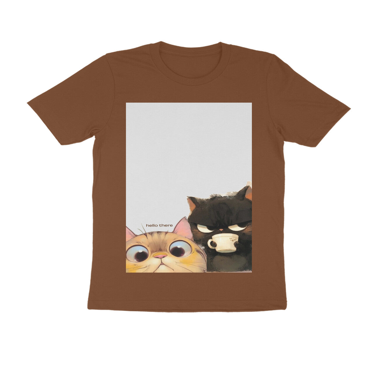 Front View - Feline Friends — Regular Fit Tee Coffee Brown