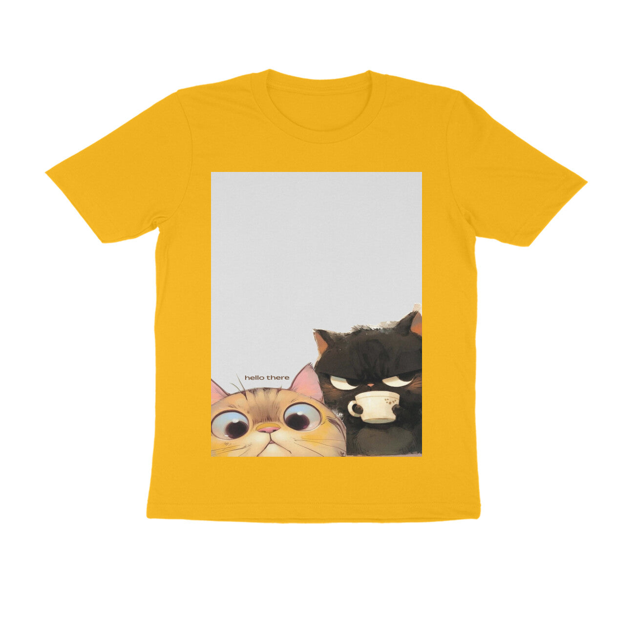 Front View - Feline Friends — Regular Fit Tee Golden Yellow