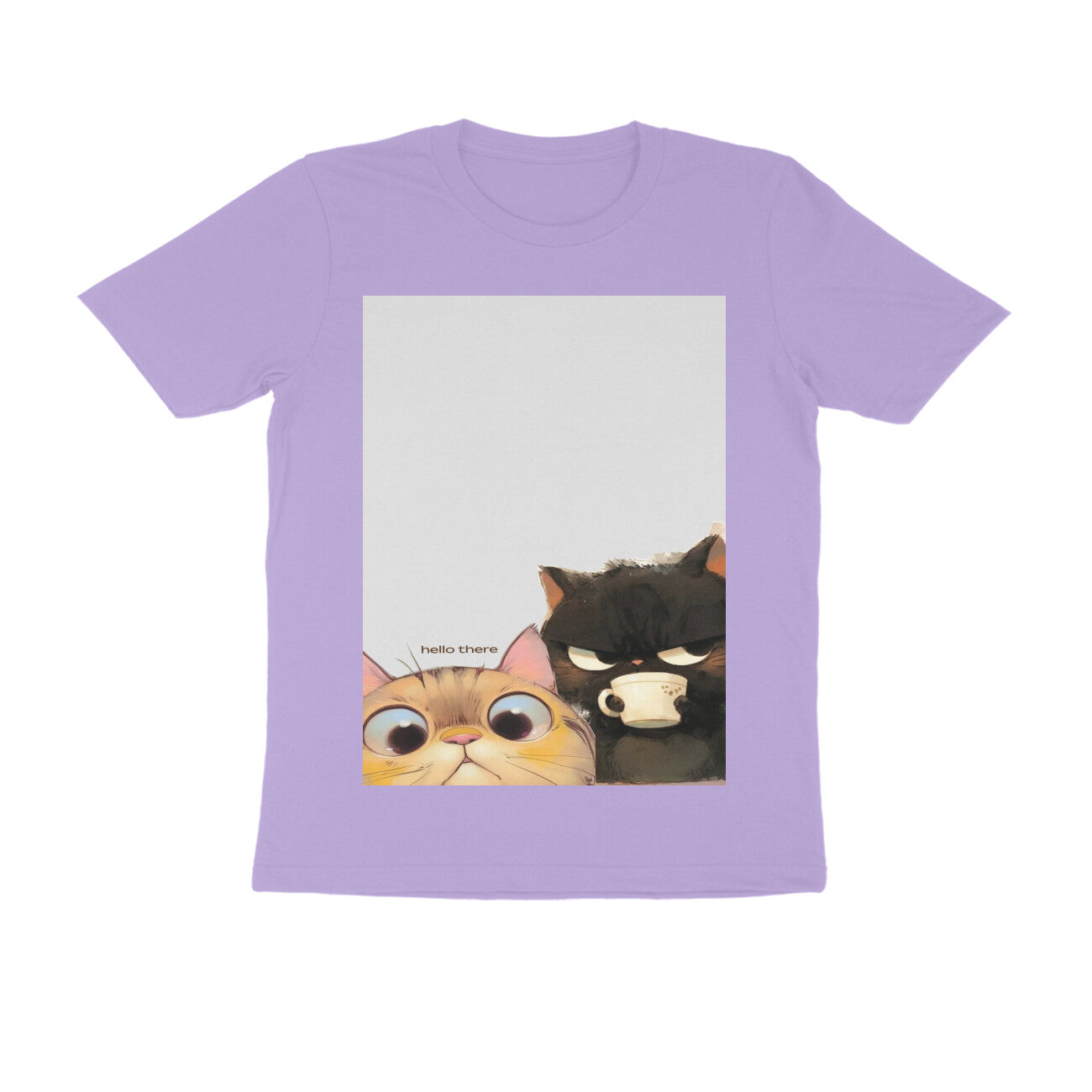 Front View - Feline Friends — Regular Fit Tee Iris Lavender
