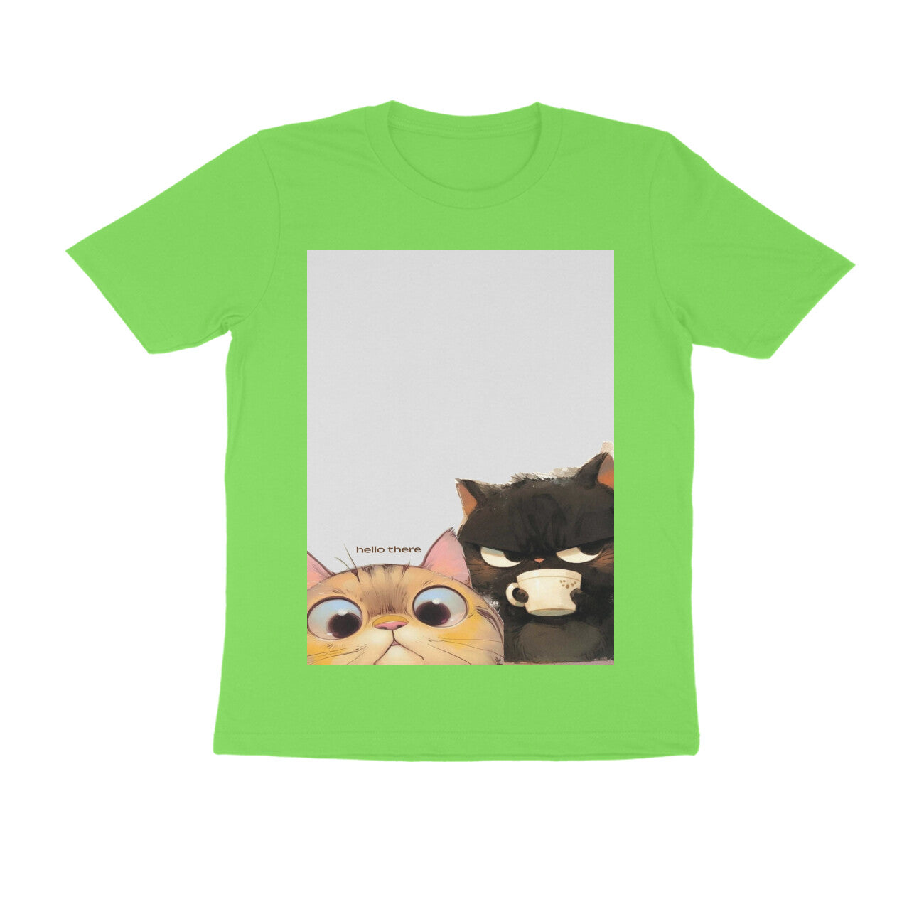 Front View - Feline Friends — Regular Fit Tee Liril Green