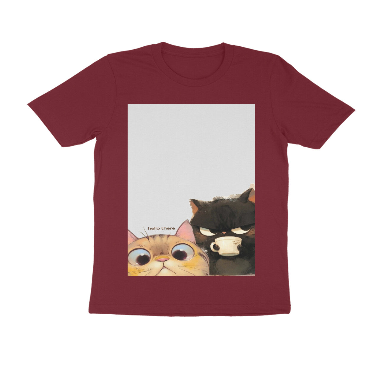 Front View - Feline Friends — Regular Fit Tee Maroon