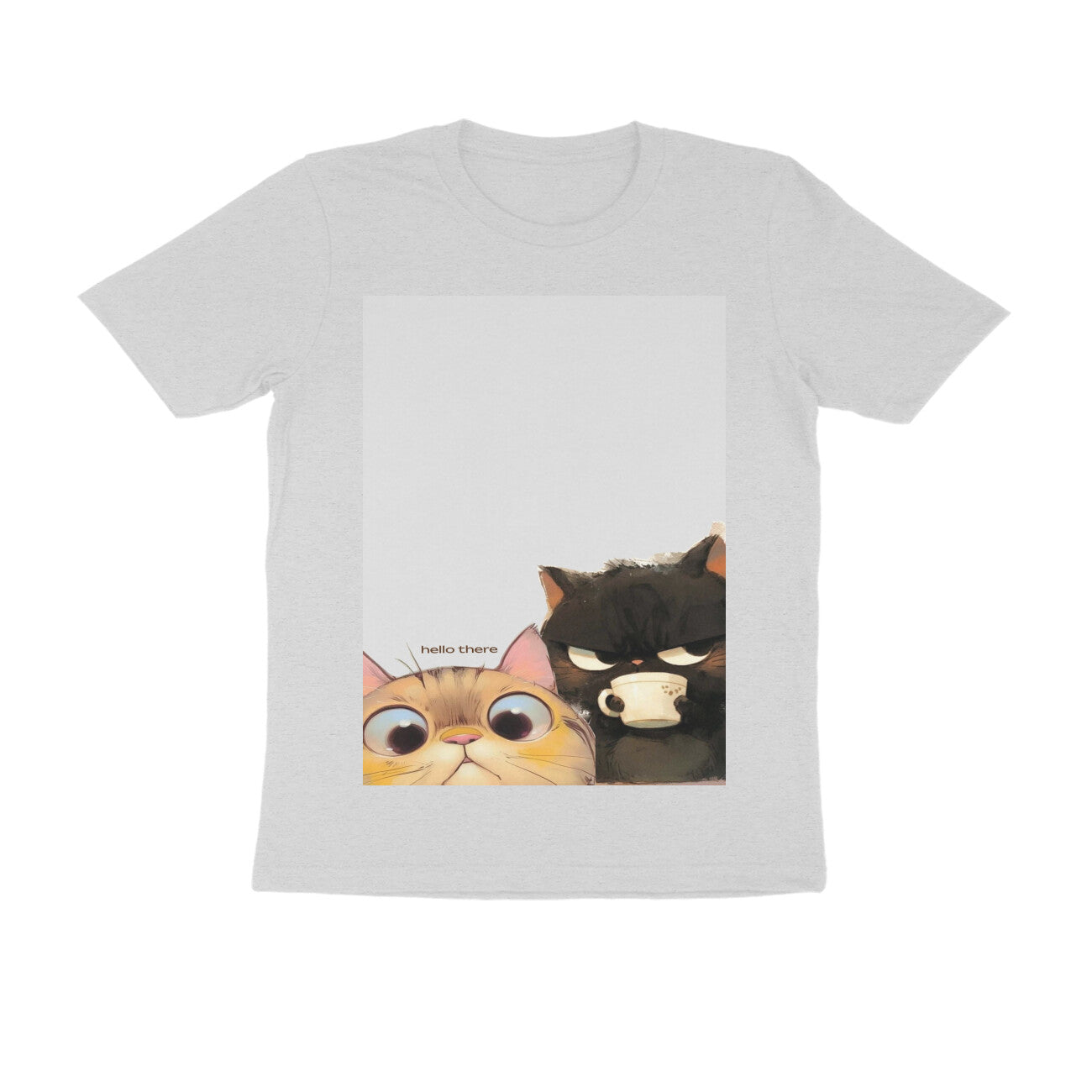 Front View - Feline Friends — Regular Fit Tee Melange Grey