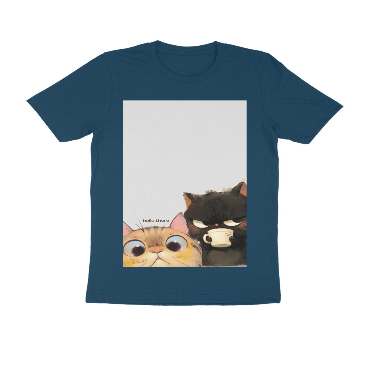 Front View - Feline Friends — Regular Fit Tee Navy Blue
