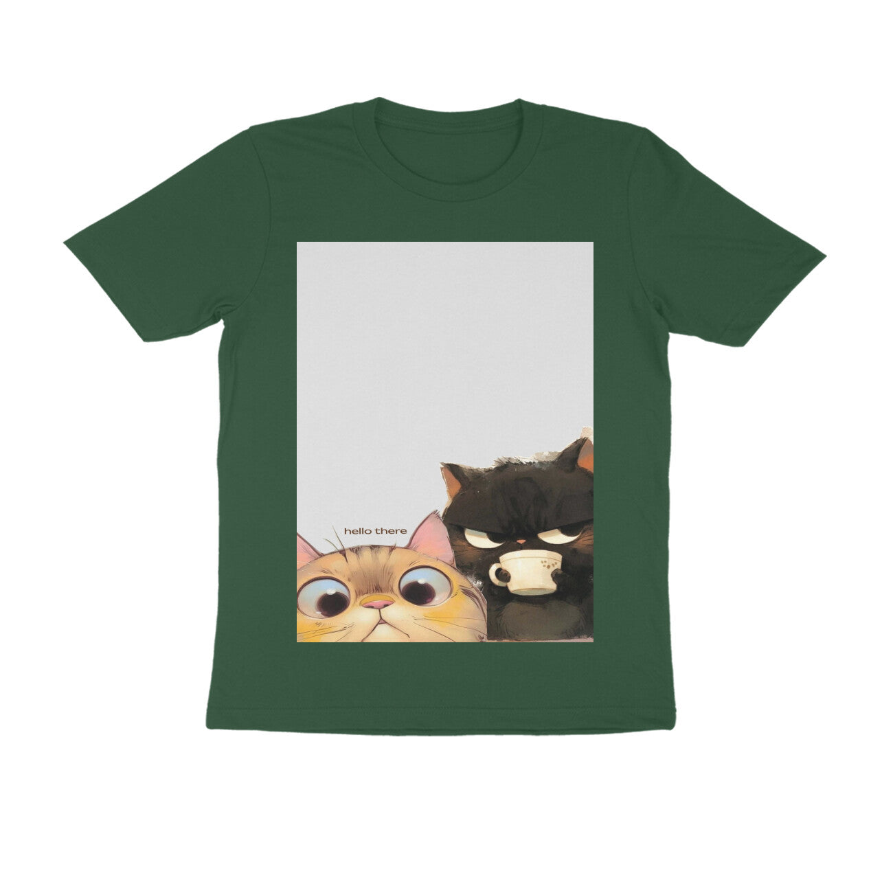 Front View - Feline Friends — Regular Fit Tee Olive Green