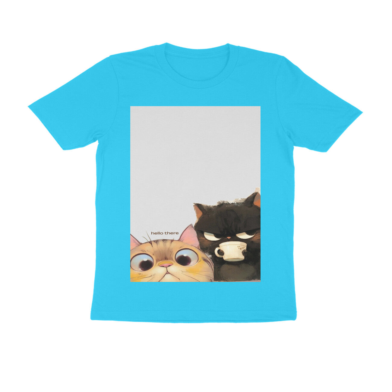Front View - Feline Friends — Regular Fit Tee Sky Blue