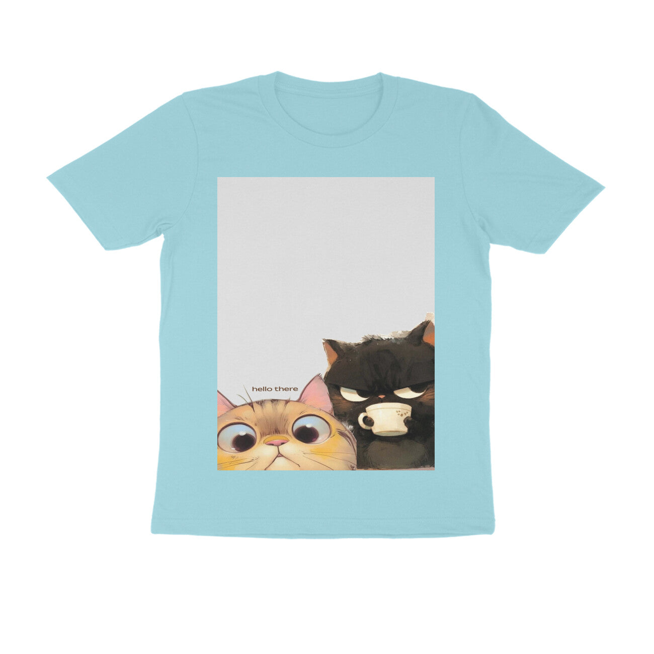 Front View - Feline Friends — Regular Fit Tee Surf Blue