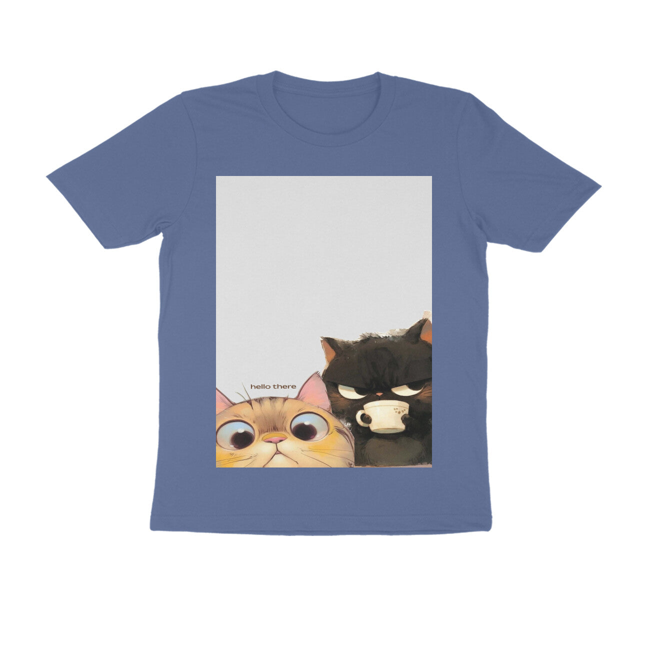 Front View - Feline Friends — Regular Fit Tee Smoke Blue