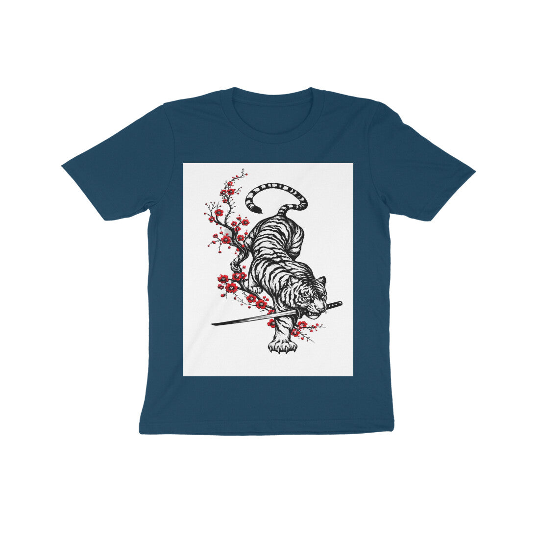 Front View - Bushido Bengal — Kids Tee Navy Blue
