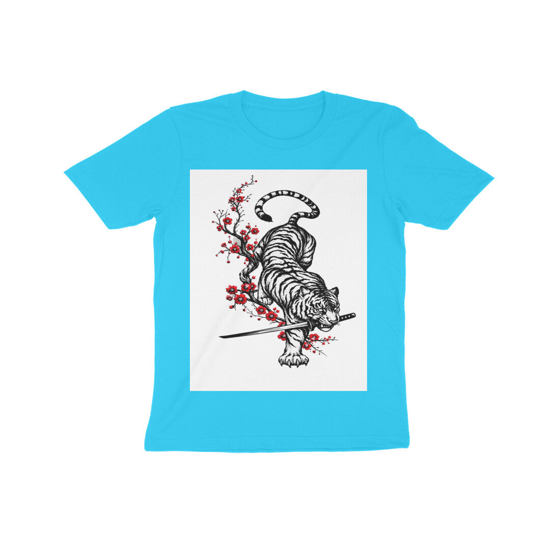 Front View - Bushido Bengal — Kids Tee Sky Blue