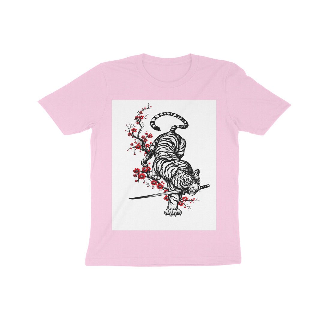 Front View - Bushido Bengal — Kids Tee Light Pink
