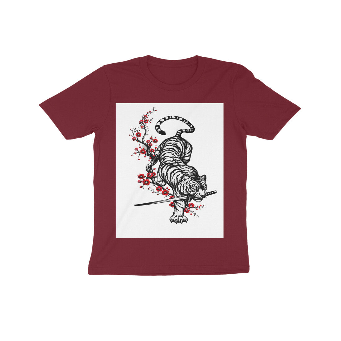Front View - Bushido Bengal — Kids Tee Maroon