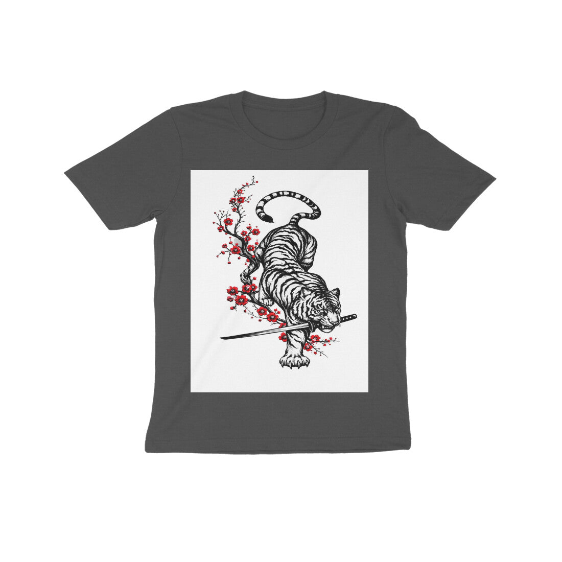 Front View - Bushido Bengal — Kids Tee Charcoal Grey