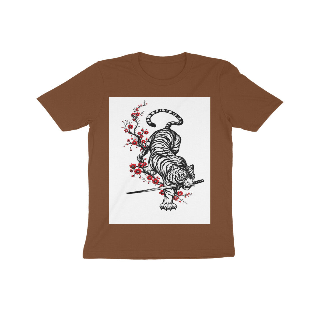 Front View - Bushido Bengal — Kids Tee Coffee Brown