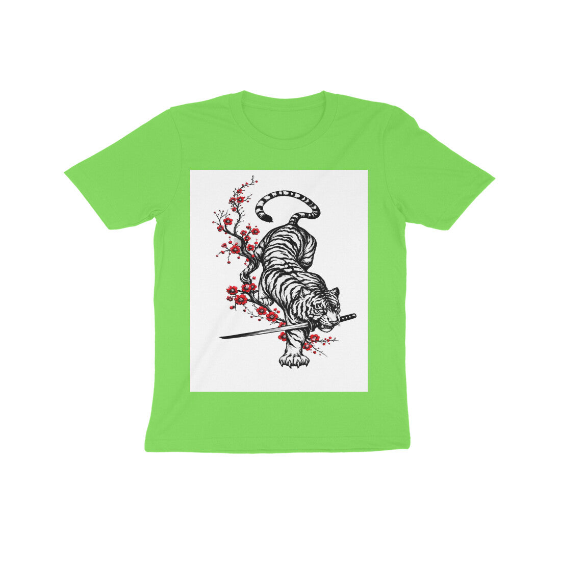 Front View - Bushido Bengal — Kids Tee Liril Green