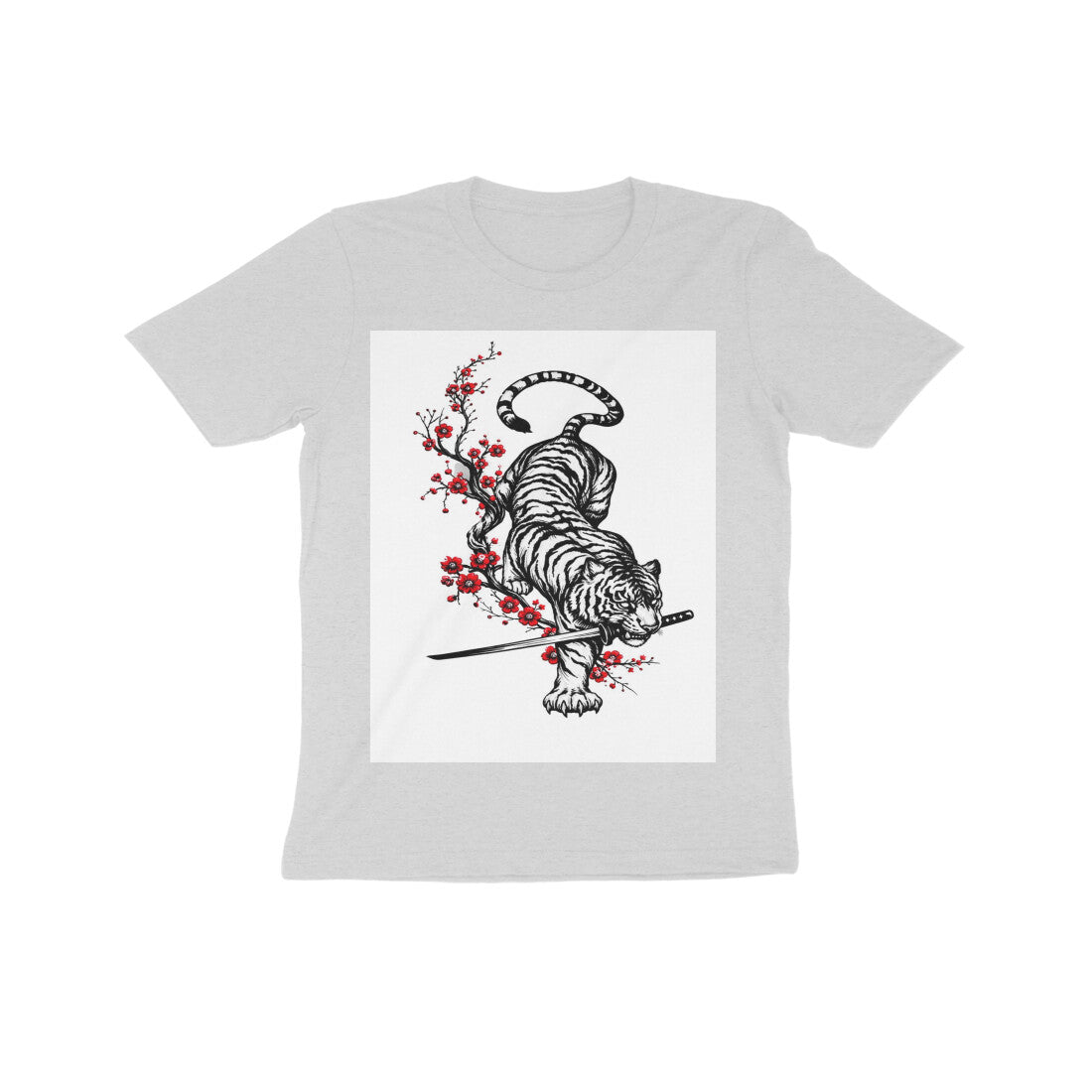 Front View - Bushido Bengal — Kids Tee Melange Grey