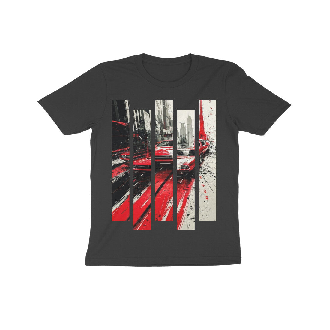 Front View - Crimson Velocity — Kids Tee Black