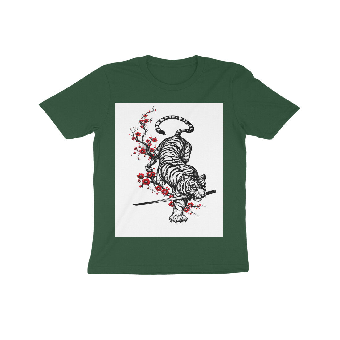 Front View - Bushido Bengal — Kids Tee Olive Green