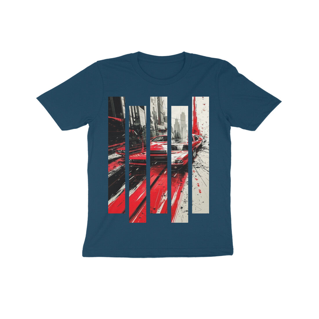 Front View - Crimson Velocity — Kids Tee Navy Blue