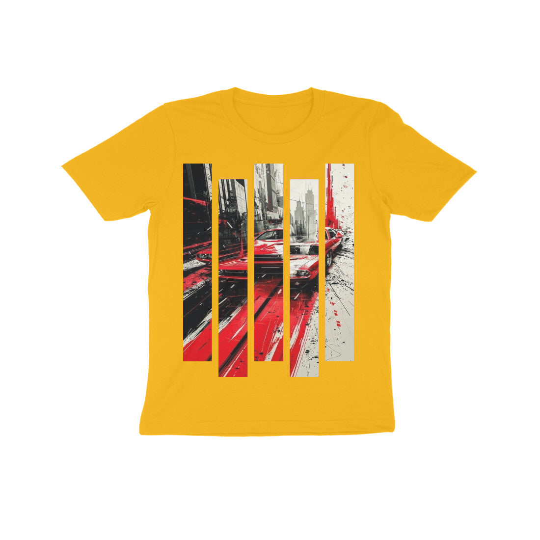Front View - Crimson Velocity — Kids Tee Golden Yellow