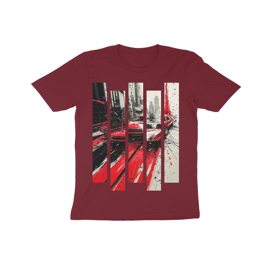 Front View - Crimson Velocity — Kids Tee Maroon
