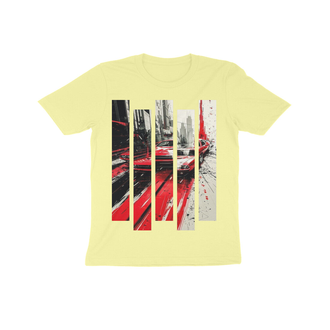 Front View - Crimson Velocity — Kids Tee Butter Yellow