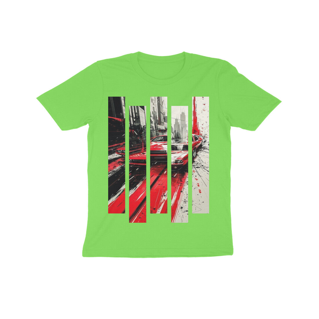 Front View - Crimson Velocity — Kids Tee Liril Green