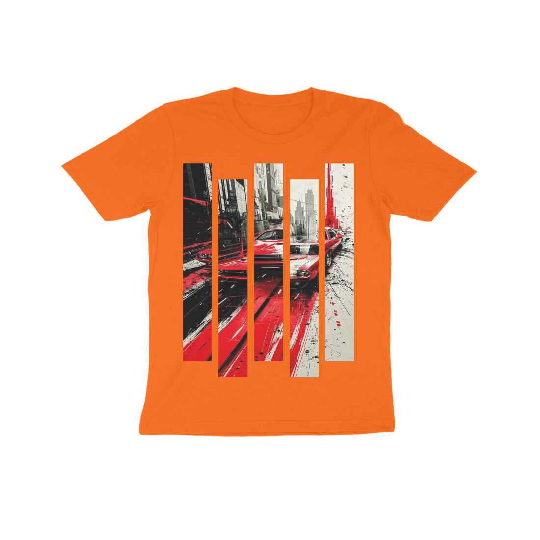 Front View - Crimson Velocity — Kids Tee Orange