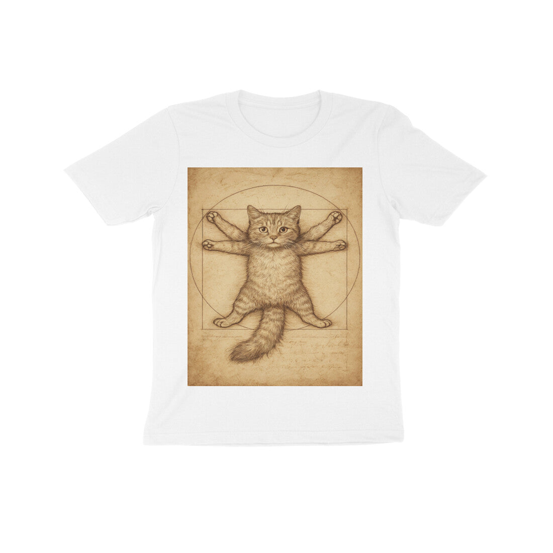Front View - Feline Vitruvian — Kids Tee White