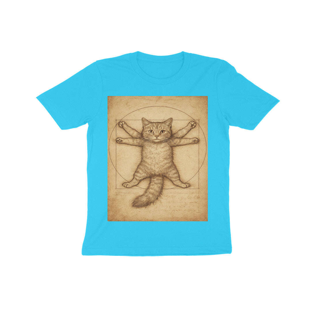 Front View - Feline Vitruvian — Kids Tee Sky Blue