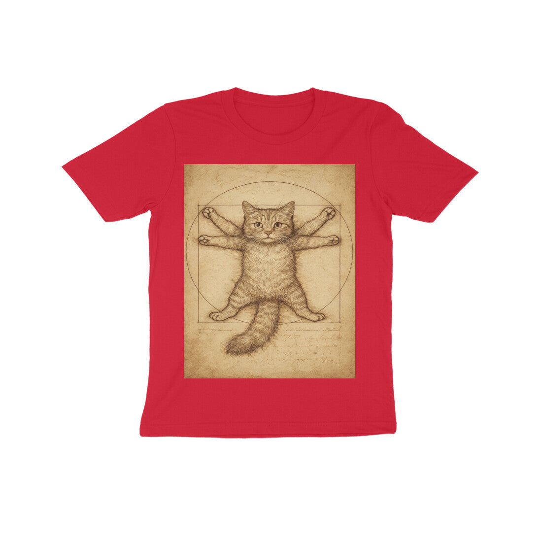Front View - Feline Vitruvian — Kids Tee Red