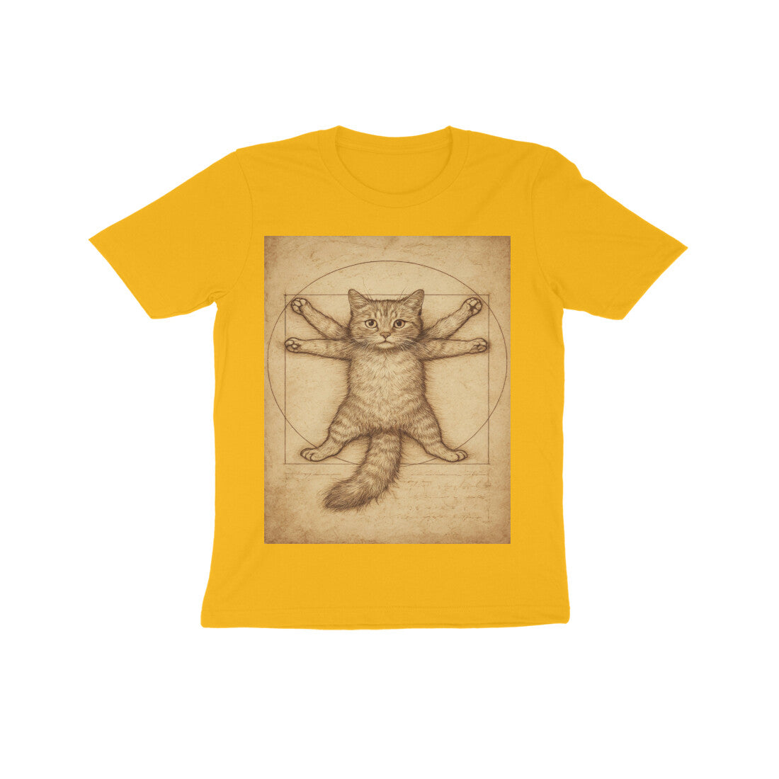 Front View - Feline Vitruvian — Kids Tee Golden Yellow