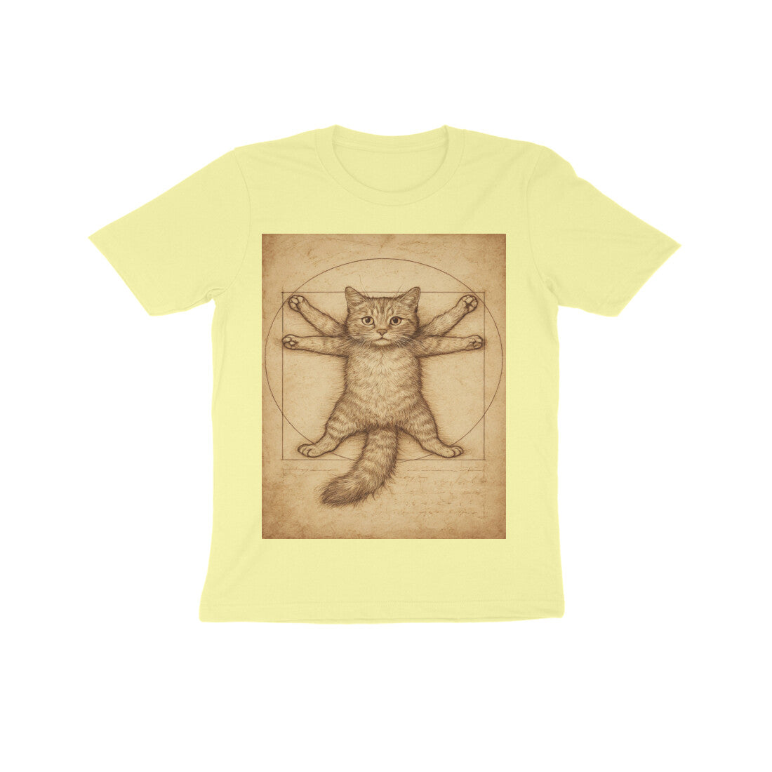 Front View - Feline Vitruvian — Kids Tee Butter Yellow