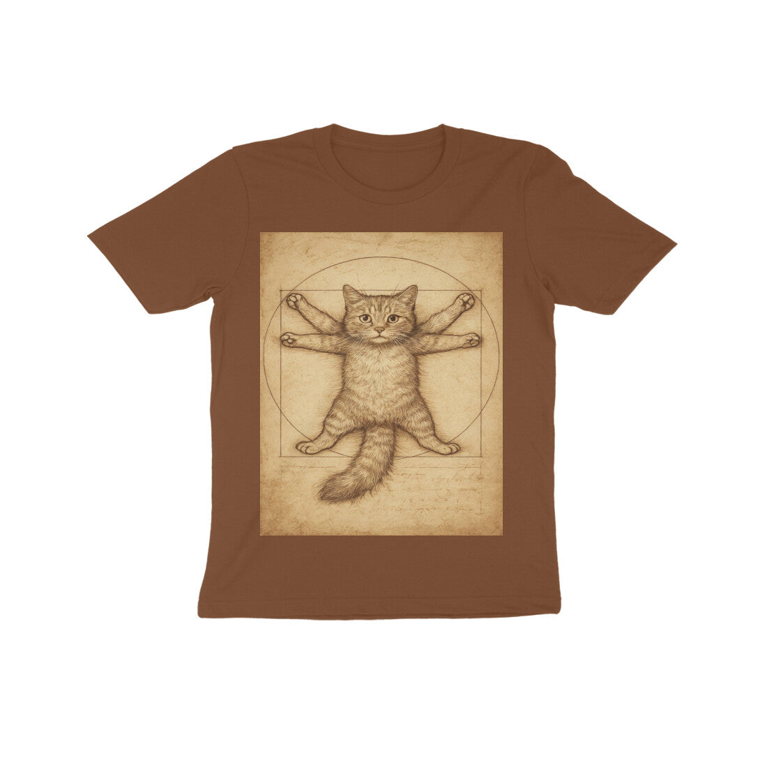 Front View - Feline Vitruvian — Kids Tee Coffee Brown