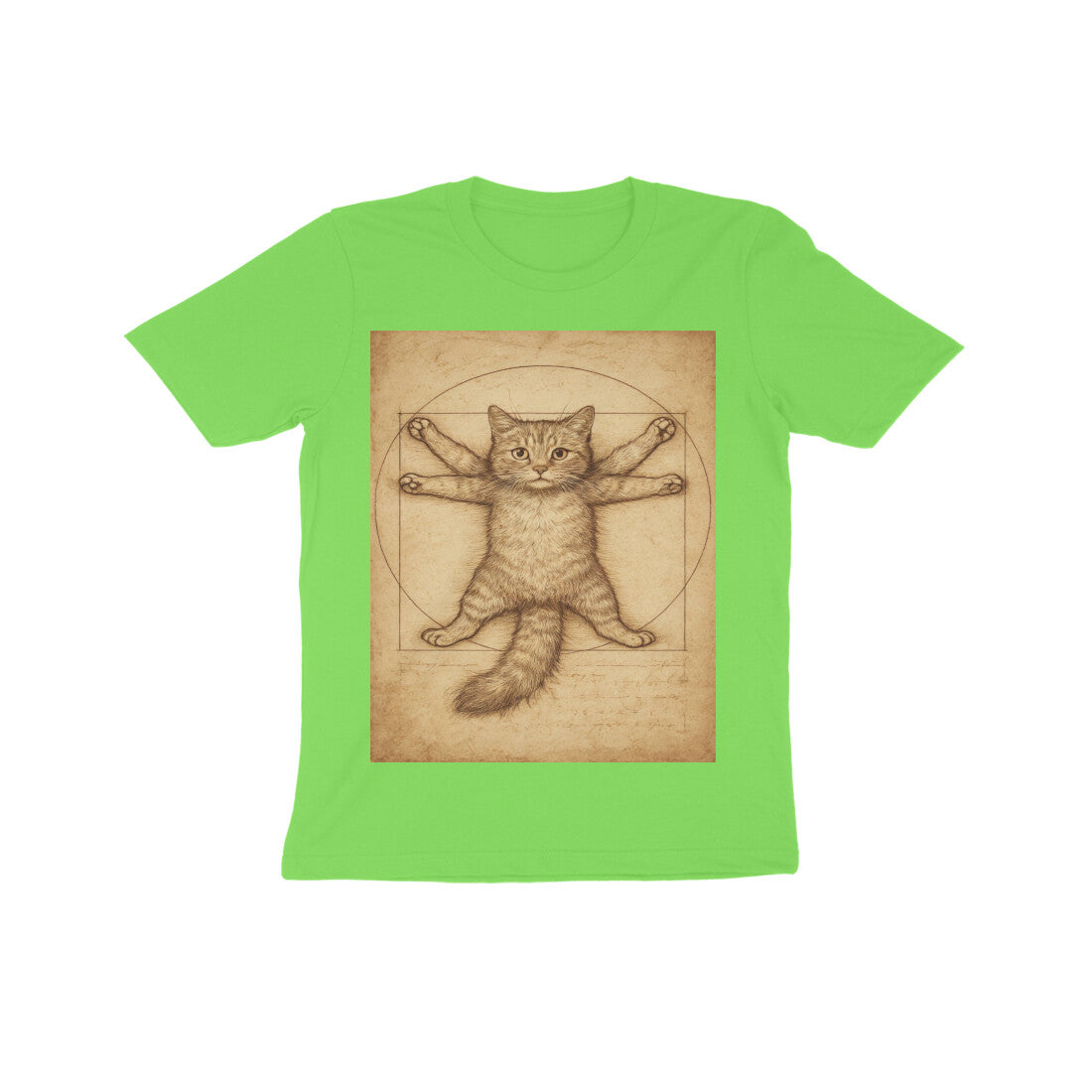 Front View - Feline Vitruvian — Kids Tee Liril Green