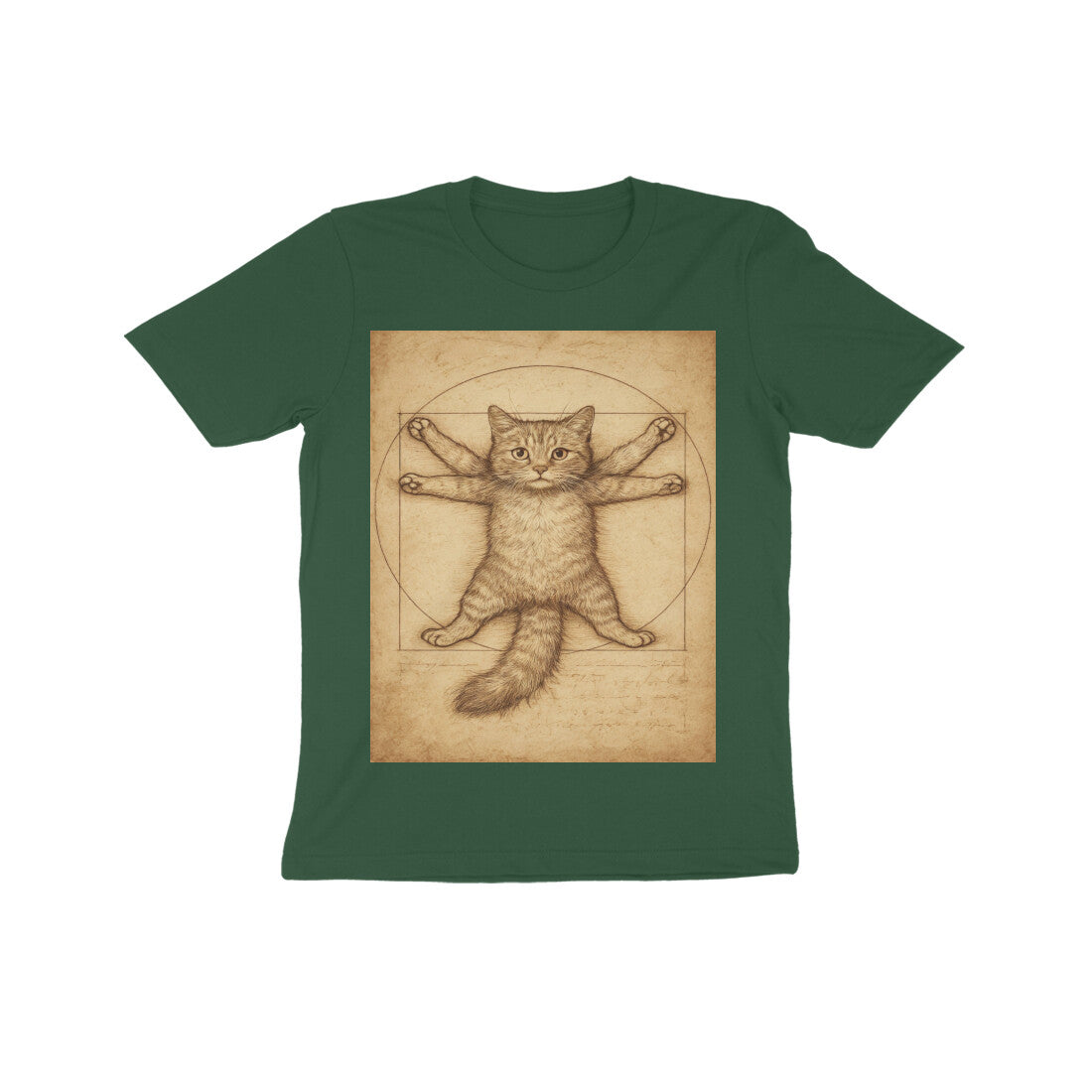 Front View - Feline Vitruvian — Kids Tee Olive Green