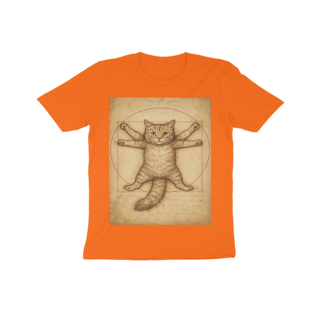 Front View - Feline Vitruvian — Kids Tee Orange