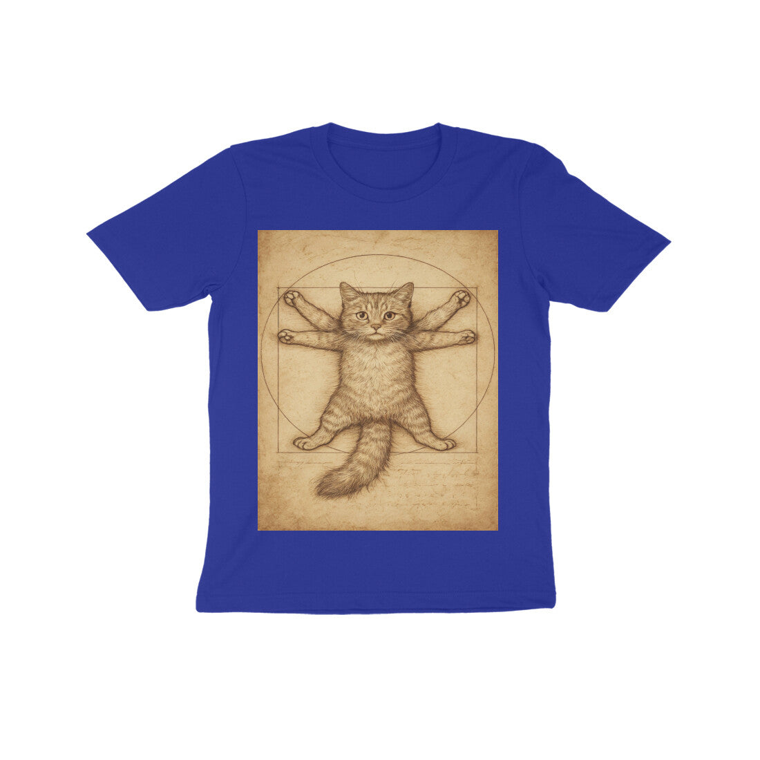 Front View - Feline Vitruvian — Kids Tee Royal Blue