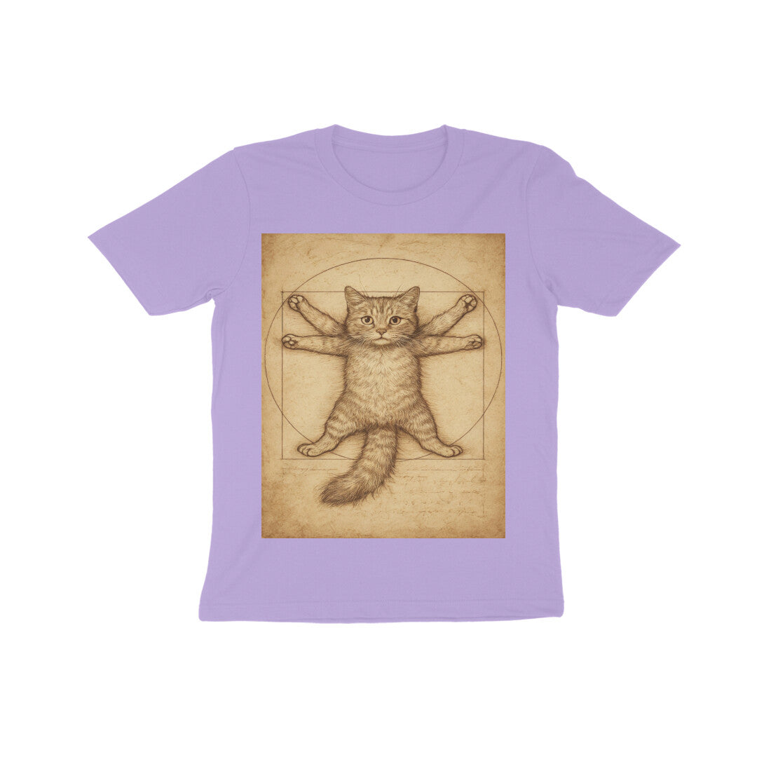 Front View - Feline Vitruvian — Kids Tee Iris Lavender
